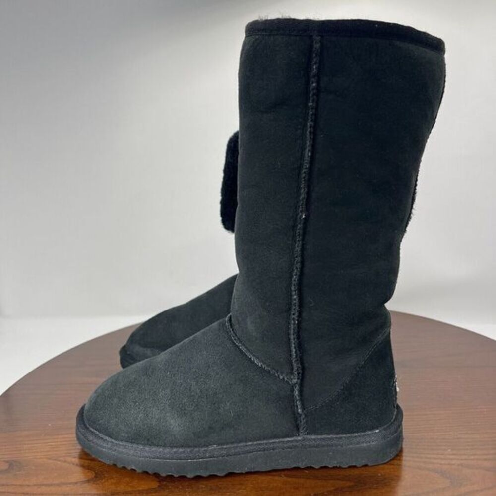 UGG Classic Tall Boots‎ Women's 5 Black Leather Sheepskin Lined Snow Shoes 5815